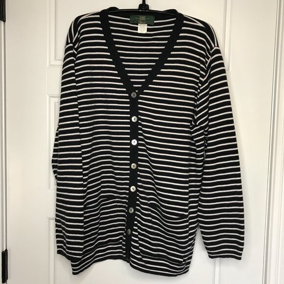 Vintage Orvis Striped V-Neck Cardigan Sweater Women's S Black White Cotton USA‎ - Picture 2 of 10